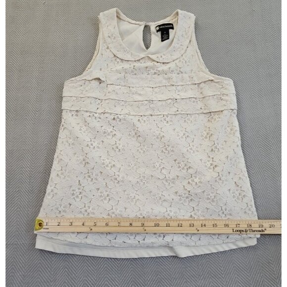 Valerie Bertinelli Ivory Floral Lace Overlay Top Women's Medium Peter Pan Collar - Picture 6 of 12
